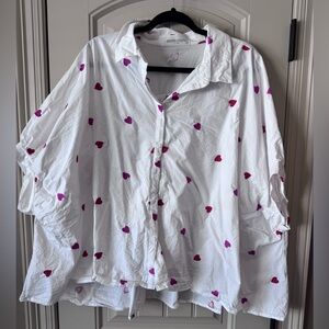 Davi and Dani Heart Print White Shirt - L